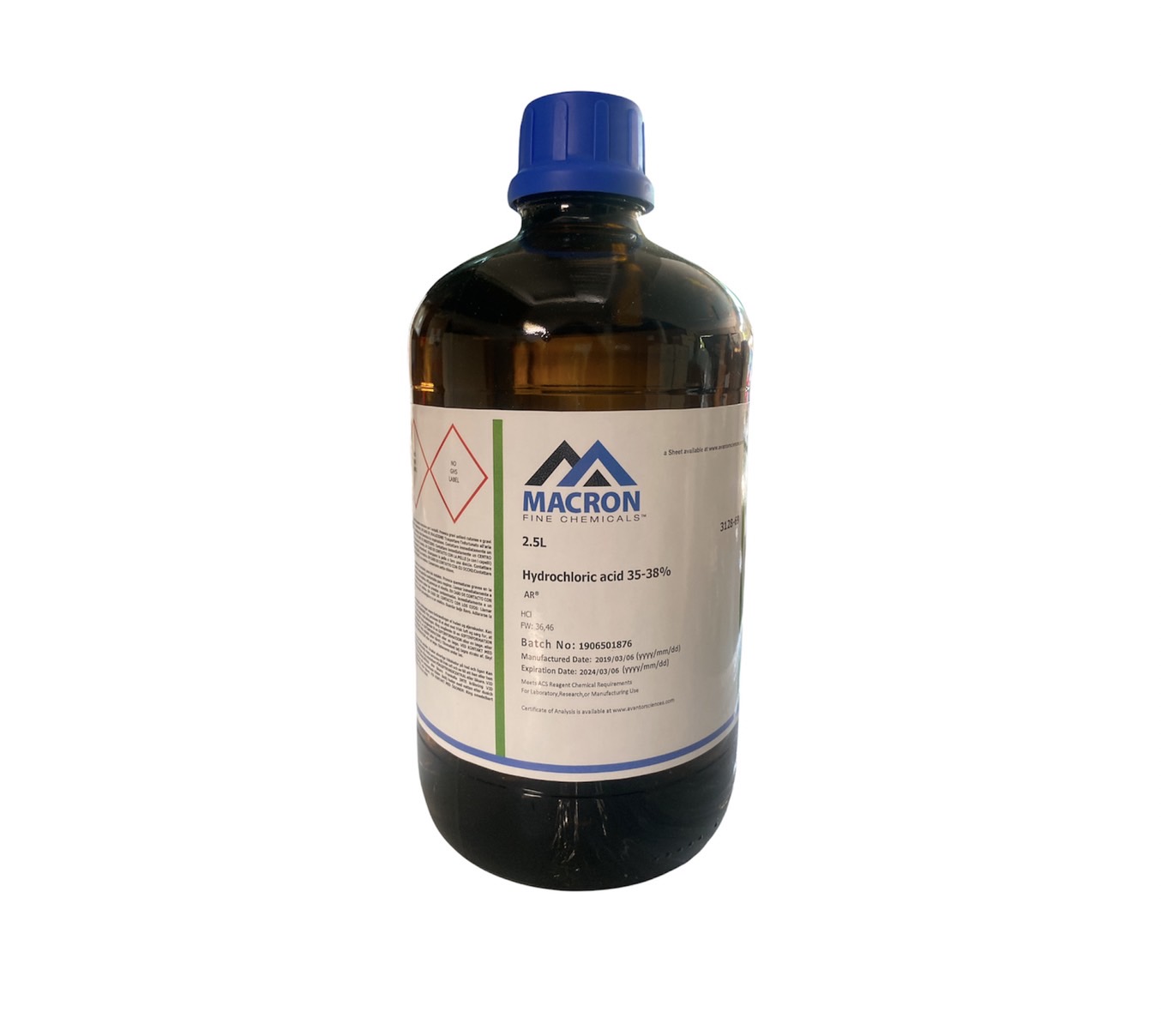 Hydrochloric Acid 35-38%, 2.5 L -Marcon USA