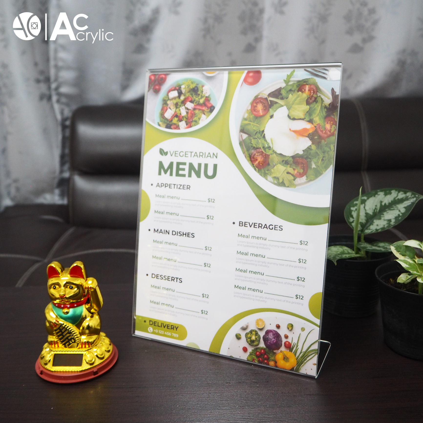 ป้ายตั้งโต๊ะ ป้ายอะคริลิค A4 แนวตั้ง 21x30 cm อะคริลิค โชว์กระดาษ 1 ด้าน ทรง L Acrylic (A4P1P)