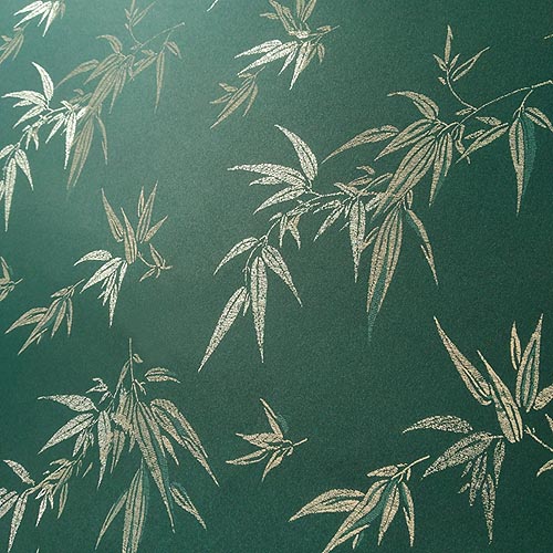 กระดาษห่อของขวัญ พิมพ์ลายทอง สีเขียว ลายใบไผ่