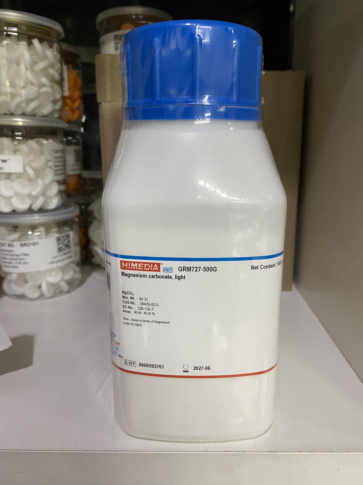 Magnesium carbonate Lab.grade (500 กรัม/ขวด) ยี่ห้อ Himedia, india