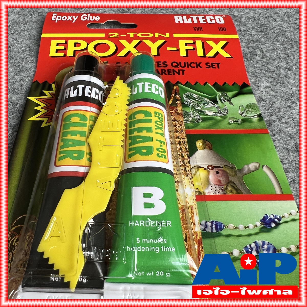 ยกโหล12แพ็ค ALTECO 40กรัม กาวหลอดคู่ 2ตัน สีใส ตราช้าง สูตรแห้งเร็ว ใน 5นาที กาว EPOXY FIX กาว กาวใส กาวติดลำโพง กาวติดว้อย ลำโพง กาวเอบี กาวอีพ๊อกซี อีพ๊อกซี่ สีใส กาวเอบี เอไอ-ไพศาล