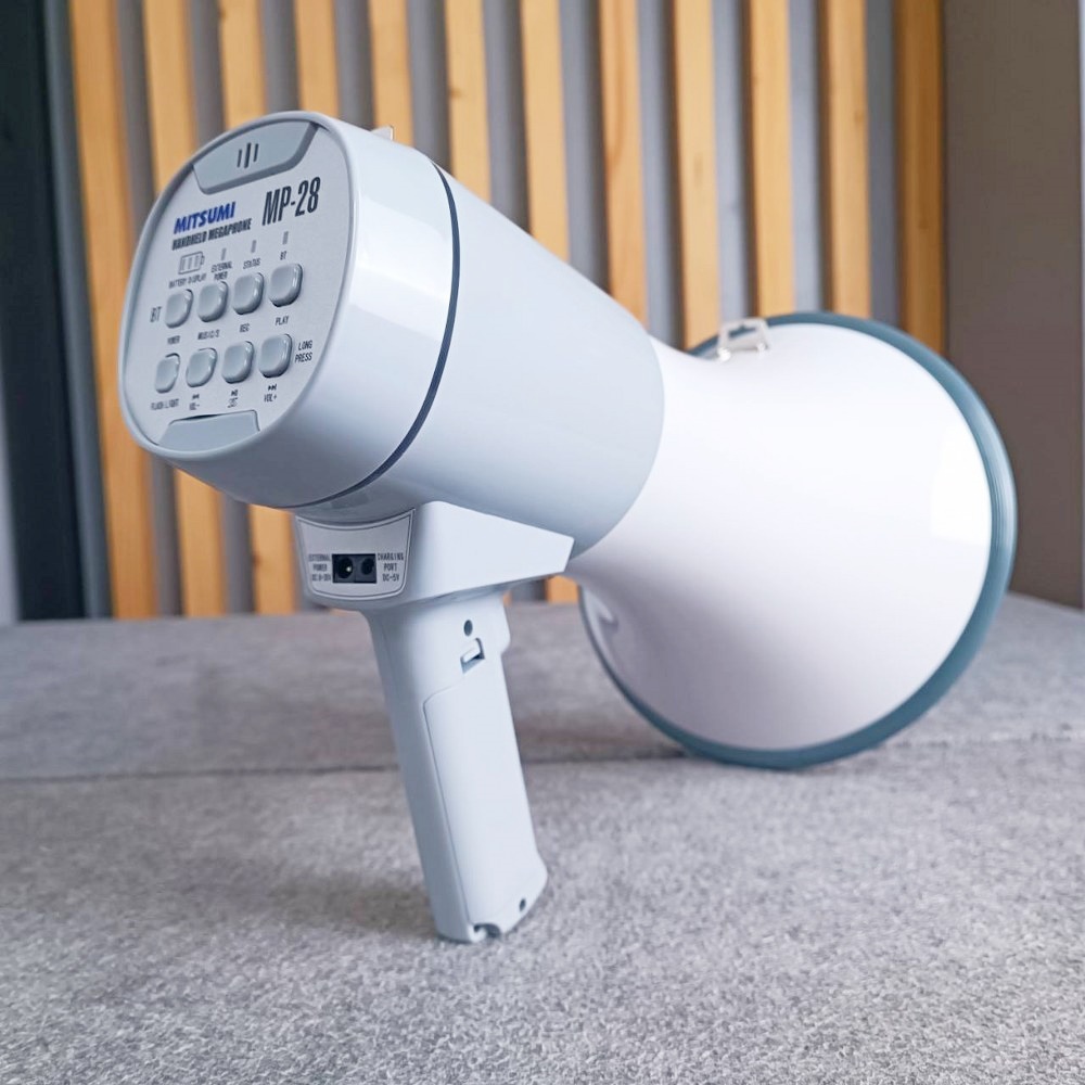 MITSUMI MP-28 โทรโข่ง 9นิ้วชาร์จได้ สีน้ำเงิน 120วัตต์ มีเสียงไซเรน อัดเสียงได้ MP 28 MP28 ชาร์จแบตได้ โทรโข่ง แถมแบตเตอร์รี เอไอ-ไพศาล