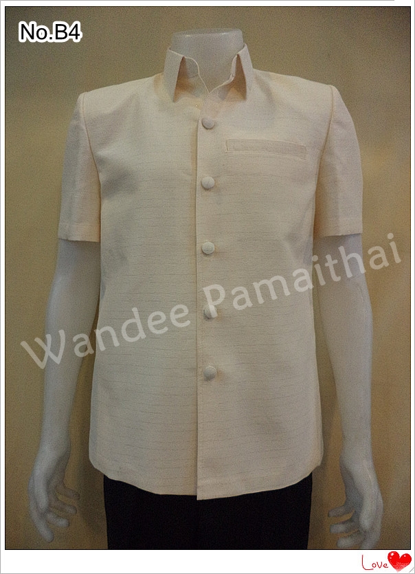 เสื้อผ้าไหมญี่ปุ่นชาย สีครีมขาว ซับผ้ากาวทั้งตัว กระเป๋า 3 ใบ เบอร์ xxl
