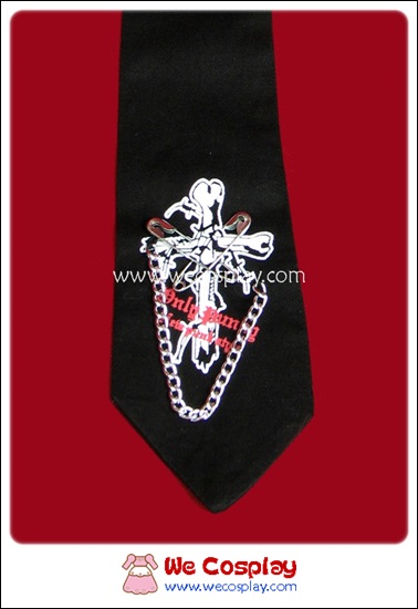 เนคไทพังค์ สกรีนลายไม้กางเขน ประดับด้วยเข็มกลัด สายโซ่