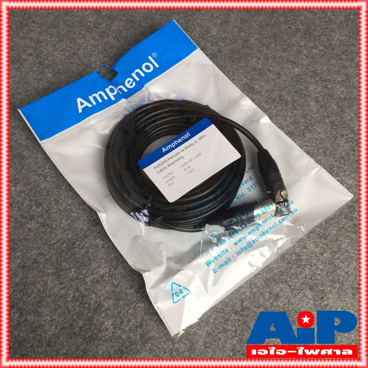 10เมตร AMPHENOL สาย XLRผู้-เมีย 10M CA03-04-C-010 สาย cannon ผู้ ออก cannon เมีย ความยาว 10เมตร สายสัญญาณ XLR ผู้ - XLR เมีย
