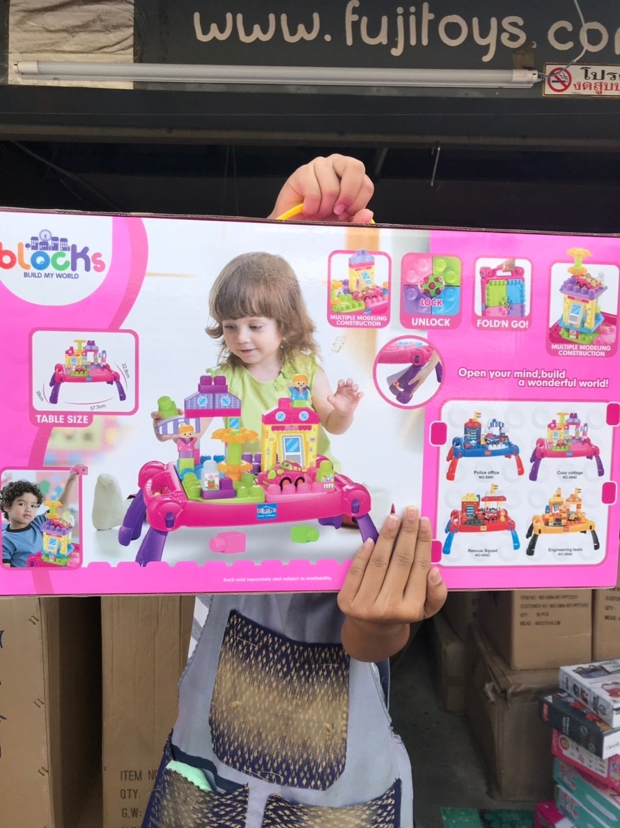 6942 ของเล่นเด็กโต๊ะบล็อกตัวต่อสีชมพู กล่องใหญ่