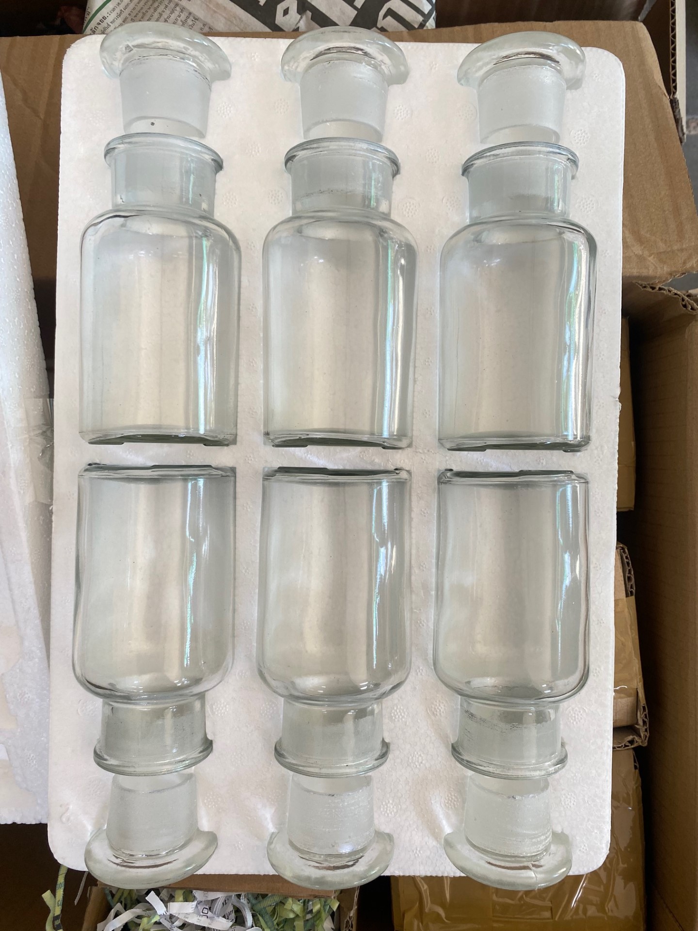 ขวดรีเอเจ้นท์แก้ว ปากกว้างและปากแคบพร้อมจุกแก้วชนิดใสและชา