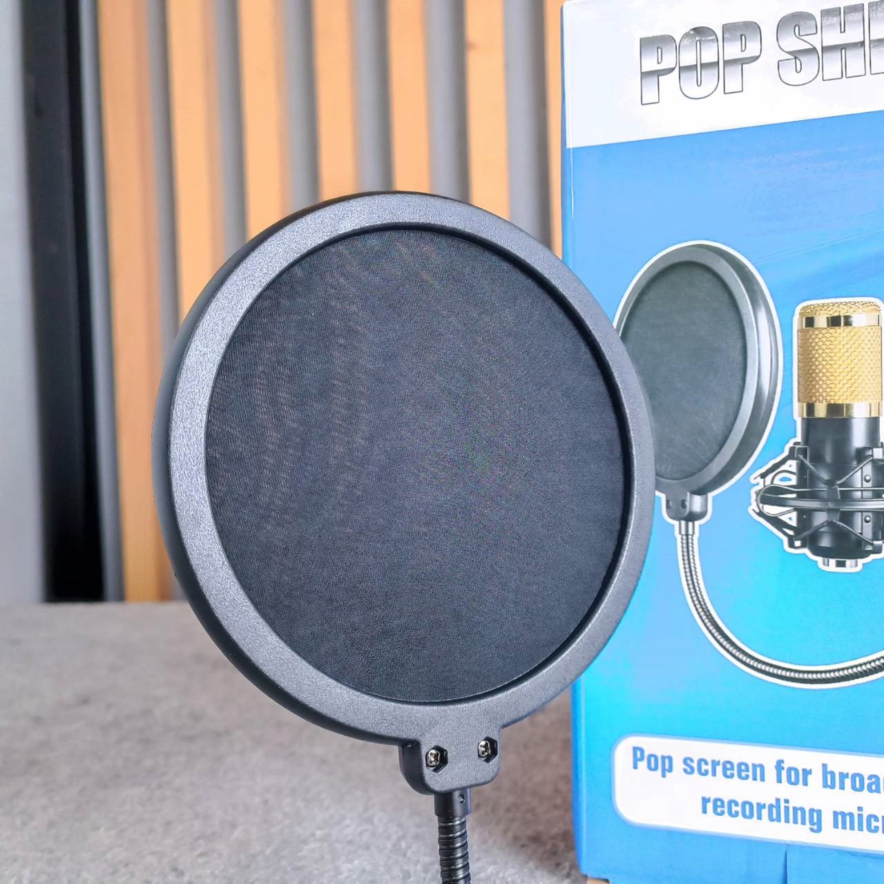 pop filter E-002 สีดำ แผ่นกันลมไมโครโฟน พร้อมขาจับ Gooseneck E 002 mask shield protection E002 เอไอ-ไพศาล