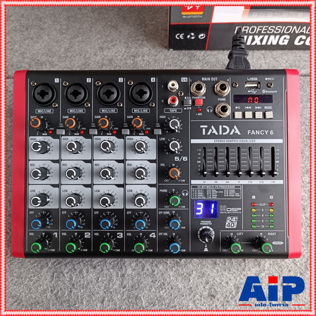 TADA FANCY-6 MIXER สีแดง มิกเซอร์ TADA Fancy 6 ช่องสัญญาณ 4 โมโน 1 สเตอริโอ แจ็ค combo มี Bluetooth มี USB เล่น Mp3 ได้ มีเอฟเฟกแท้ effect EQ 7 แบนด์ มี REC เรดคอร์ด สามารถ บันทึกเสียงได้ เอไอ-ไพศาล
