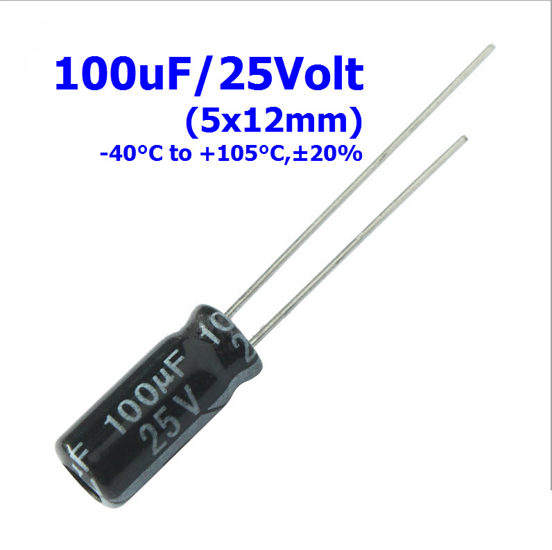 100uF 25V (5x12mm) Radial Electrolytic Capacitor