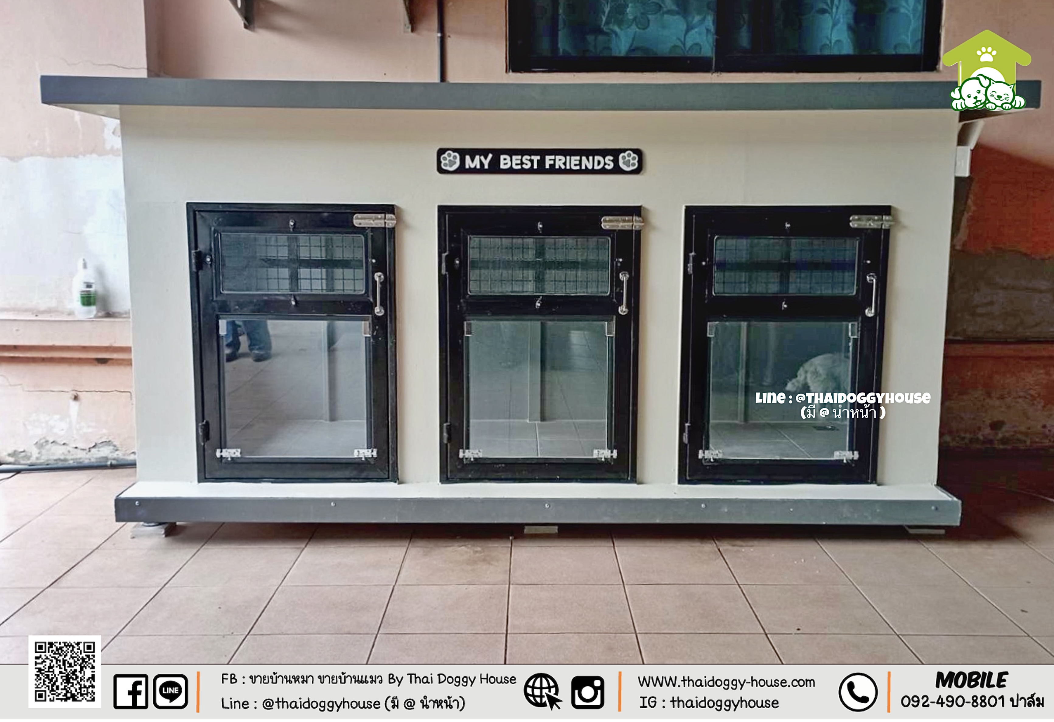 บ้านหมา บ้านแมว บ้านน็อคดาวน์ บ้านสัตว์เลี้ยง แบบพัดลมมีตะแกรงเหล็ก มุ้งลวดทุกหลัง By Thai Doggy House