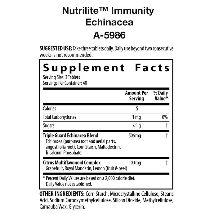 Nutrilite Immunity Echinacea ช่วยฟื้นฟูปกป้องจากอาการภูมิแพ้ต่างๆ เพิ่มภูมิต้านทานป้องกันโรคหวัด บรรจุ 120เม็ด