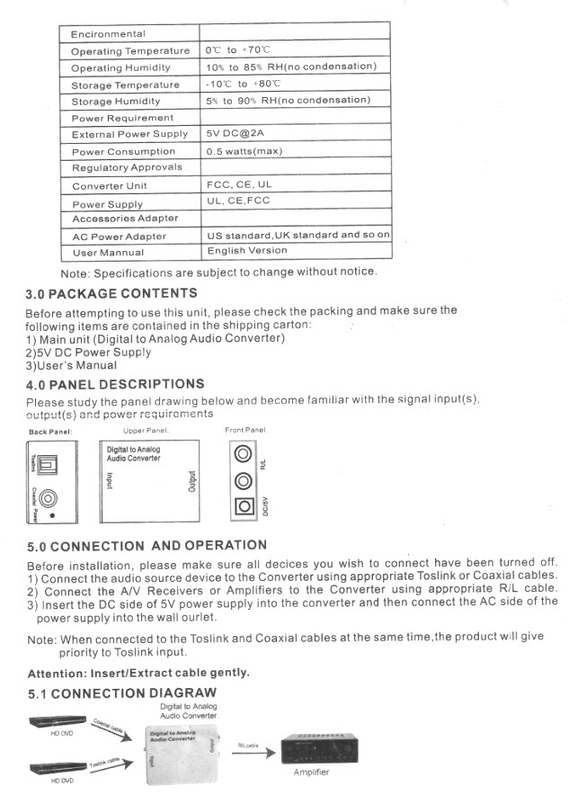 TV Optical SPDIF/Coaxial Digital to RCA L/R Analog Audio Converter Headphone Out