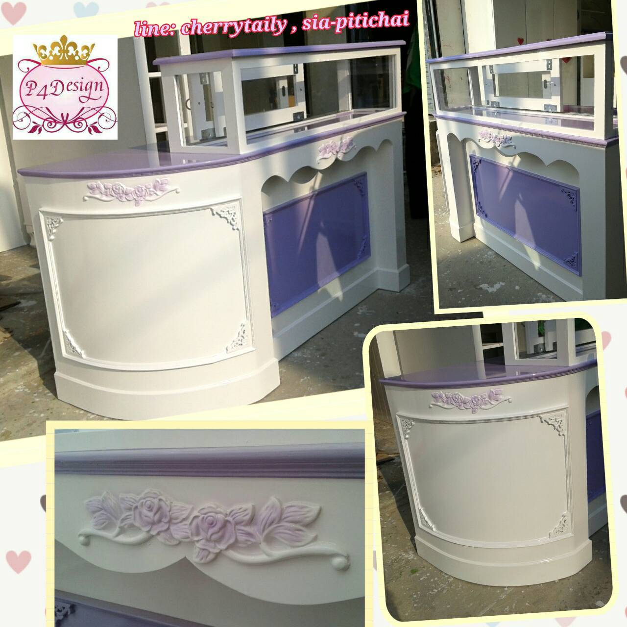 เคานเตอร์กึ่งโต๊ะทำงานวินเทจขาวสำหรับร้านค้า