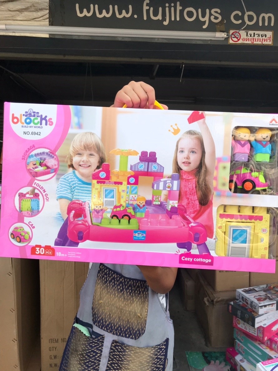 6942 ของเล่นเด็กโต๊ะบล็อกตัวต่อสีชมพู กล่องใหญ่