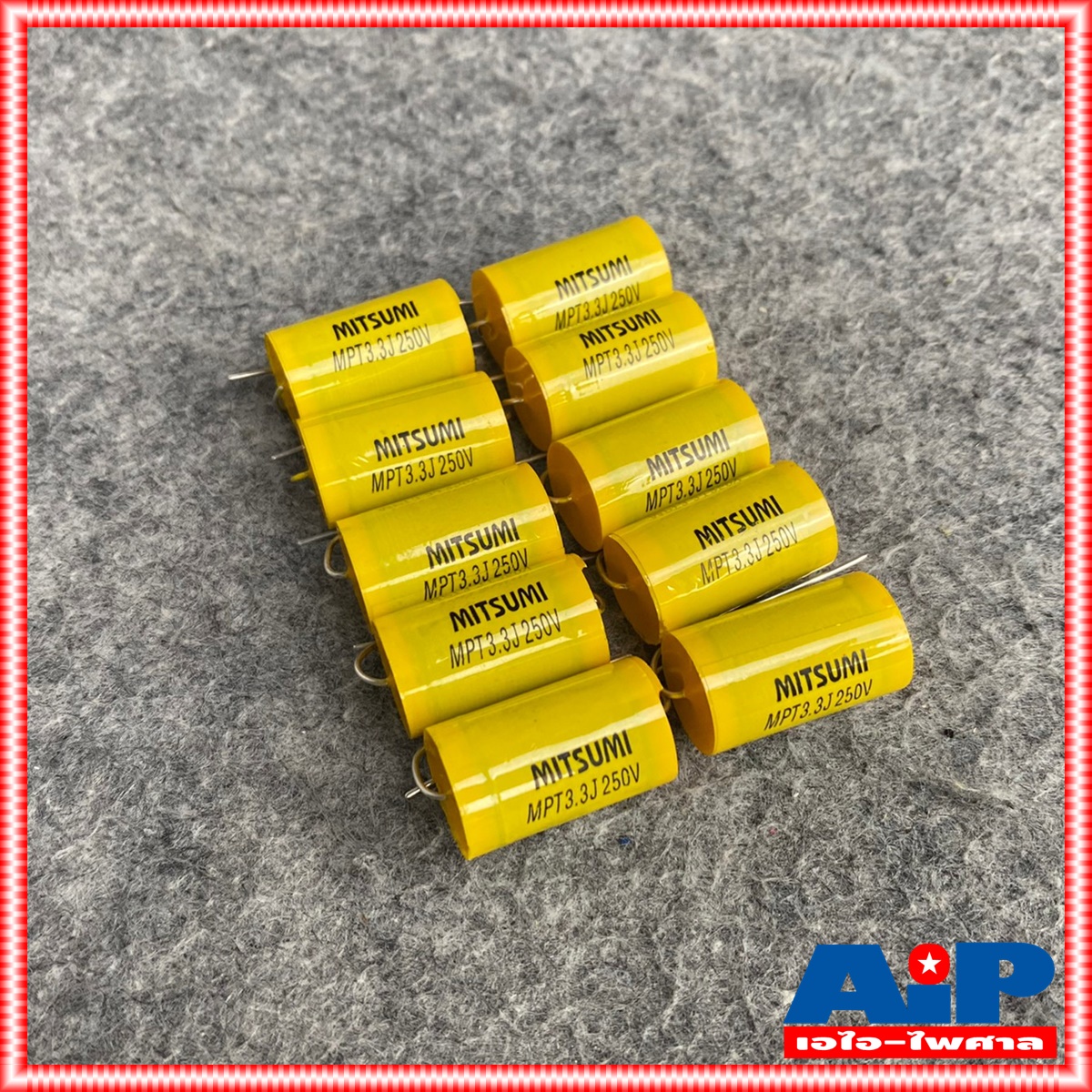 ถุง10ตัว MITSUMI 3.3UF 250V Cสีเหลือง MET คาปาซิเตอร์ C3.3/250V C3.3/250Vสีเหลือง ซีเสียงแหลม 3.3/250V ซีตัดเสียงแหลม เอไอ-ไพศาล