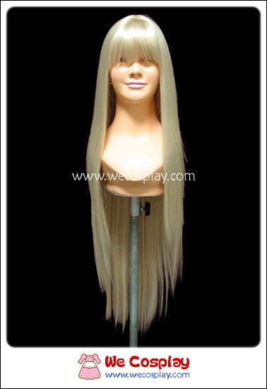 วิกผมคอสเพลย์ สีบลอนด์ซีด ยาวตรง มีหน้าม้า Blonde Cosplay Wig