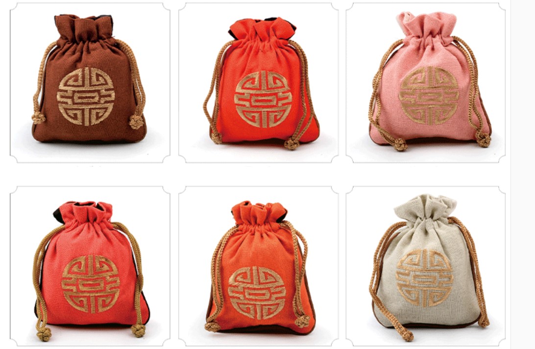 ถุงผ้ากระสอบขนาดกลาง ถุงผ้าหูรูด ขนาด 11 cm ถุงผ้าใส่ของชำร่วย อักษร มงคล ของจีน อายุยืน 198387