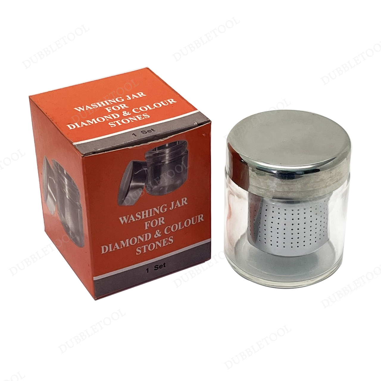 ขวดแก้วล้างเพชร ตระแกรงล้างพลอย โหลแก้วแช่น้ำยาล้างพลอย ฝาครอบสแตนเลส Diamond Stone Washer