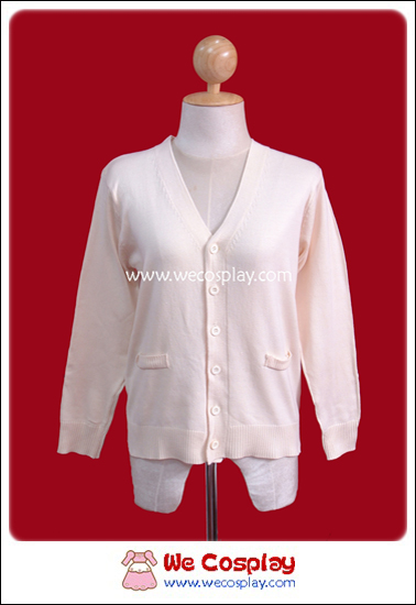 เสื้อสเวตเตอร์นักเรียนญี่ปุ่น แขนยาวคอวี สีครีม (Cream Long Sleeve Sweater)