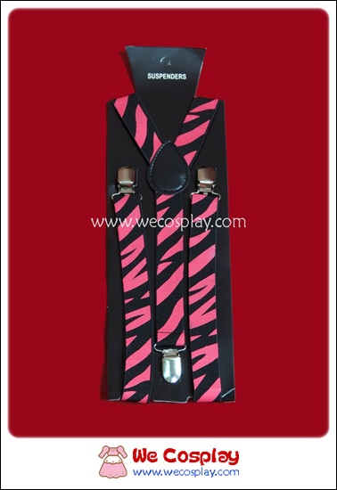 สายเอี๊ยม พื้นสีดำ ลายม้าลาย สีบานเย็น