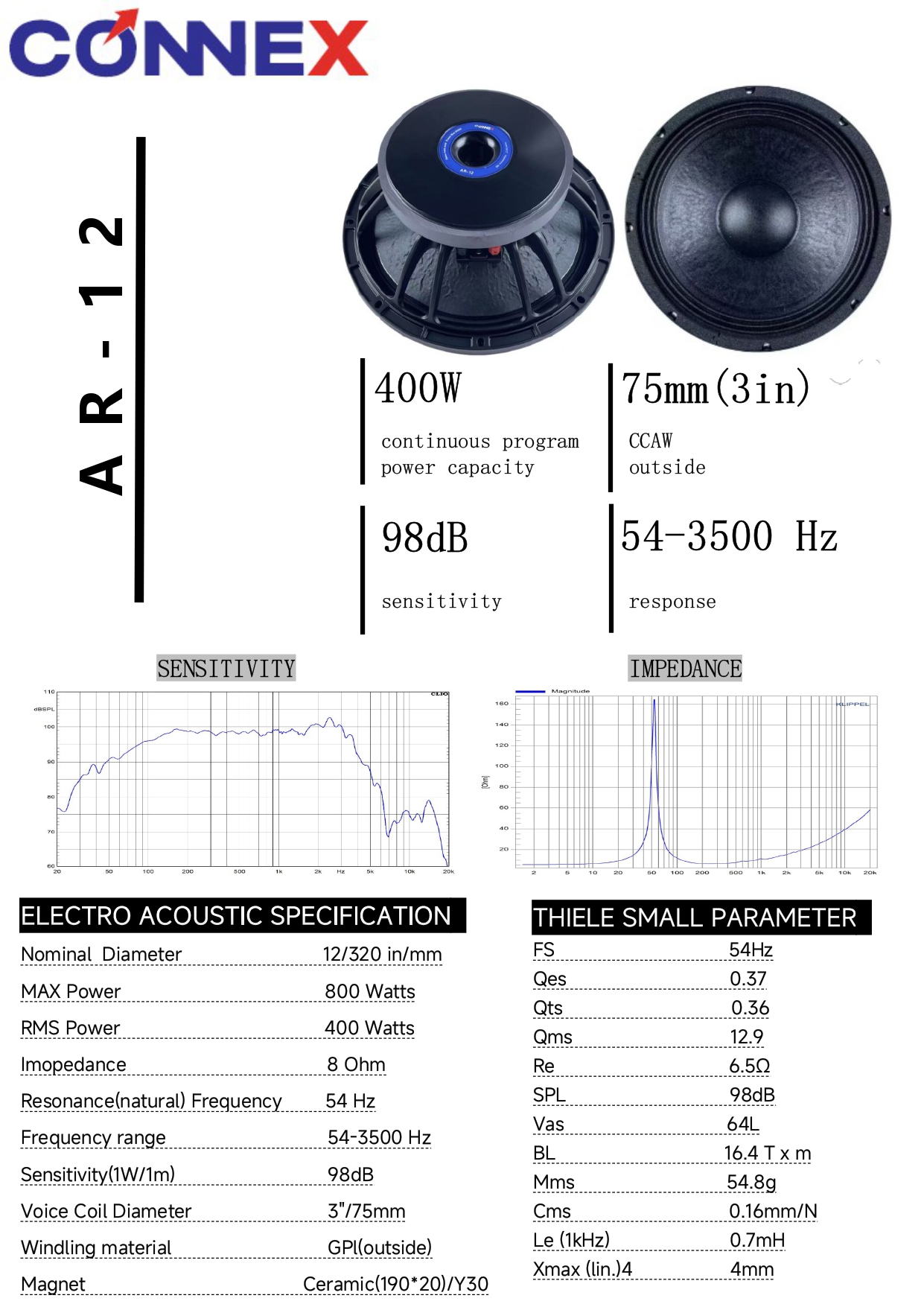 CONNEX AR-12 ลำโพง12นิ้ว ดอกลำโพงกลางแจ้ง โครงหล่อเหล็ก คอนเน็กซ์ 12" AR 12 AR12 เอไอ-ไพศาล