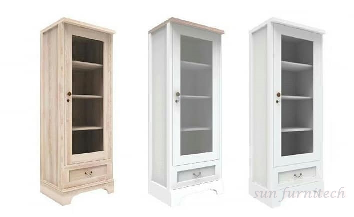 ตู้อเนกประสงค์ทรงสูง ขนาด 60 ซม.บานกระจก มีลิ้นชัก สไตล์วินเทจ exclusive รุ่น CB-6009