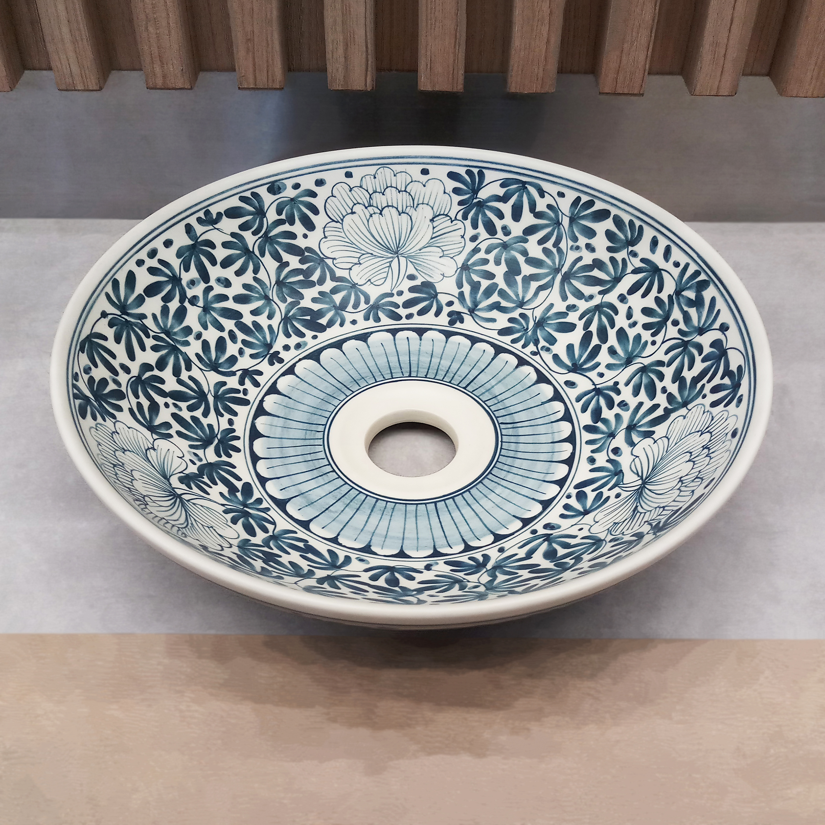 Ceramikplus No. CSP-050RMB อ่างล้างหน้าเซรามิคแบบลอย อ่างล้างมือเซรามิกแบบวางบนเคาน์เตอร์ อ่างเขียนลาย อ่างสปา (Handpainted Ceramic Washbasin Sink)