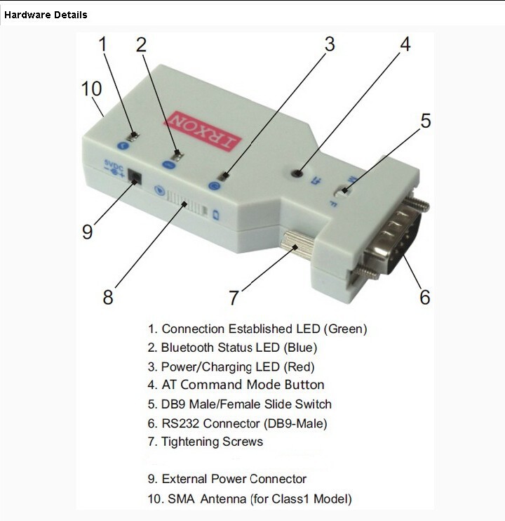 Irxon BT578 RS232 Male and Female Master Slave Station Serial Port Adapter Bluetooth Module