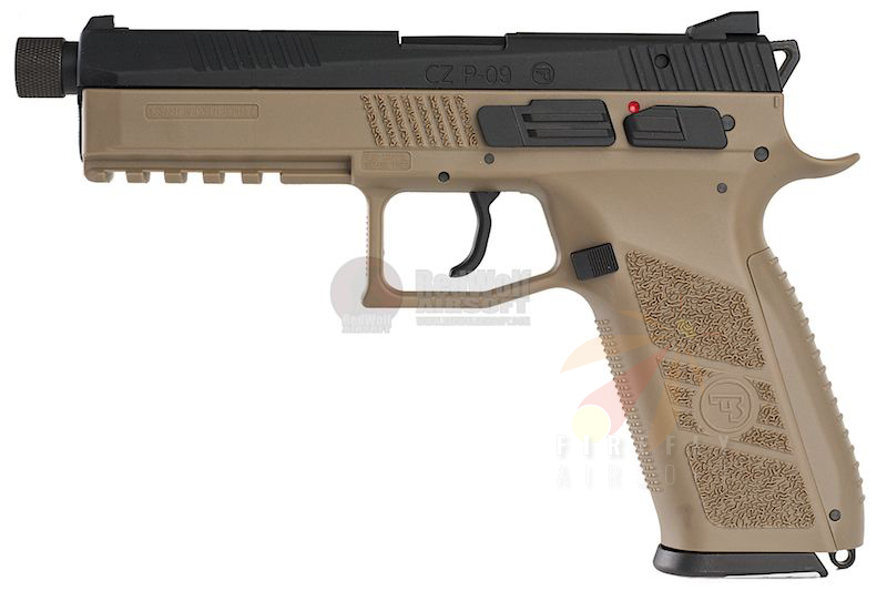 KJ WORKS CZ P09 DUTY GBB AIRSOFT PISTOL THREADED VERSION-TAN