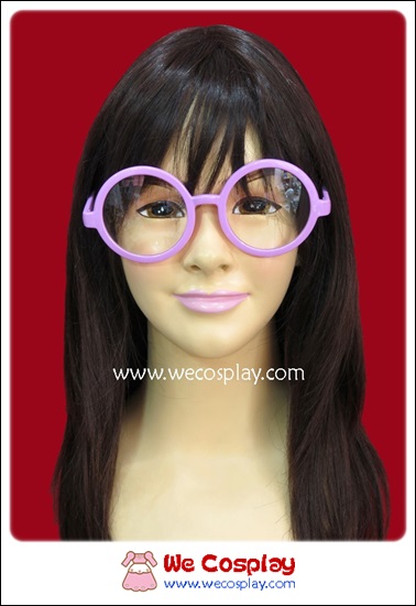 แว่นตาพลาสติก กรอบกลมสีชมพู เลนส์ใส Fancy Cosplay Glasses
