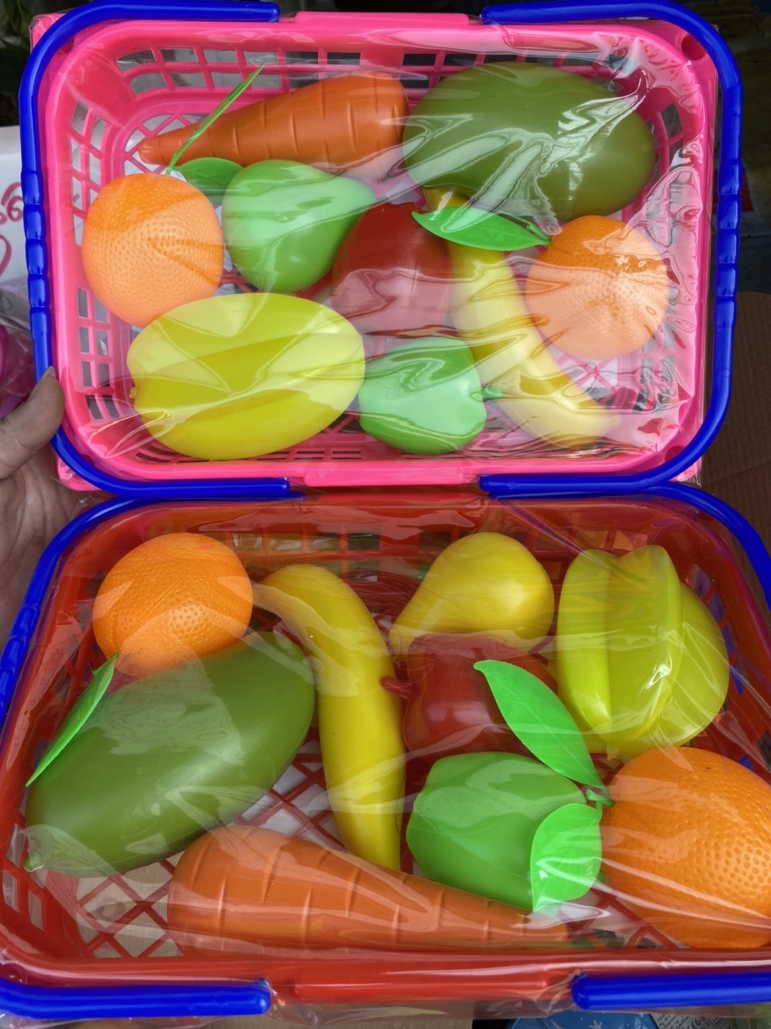 4813 ของเล่นเด็กตะกร้าพร้อมผักผลไม้พลาสติก ผักผลไม้จำลอง ปลีกชิ้นละ