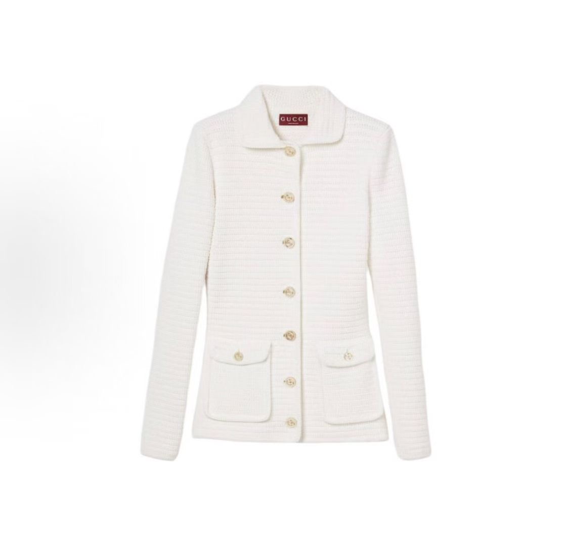 **do** เสื้อคอปกแขนยาว Gucci Fine cotton cardigan ผ้าถัก สินค้าใหม่ ของแท้