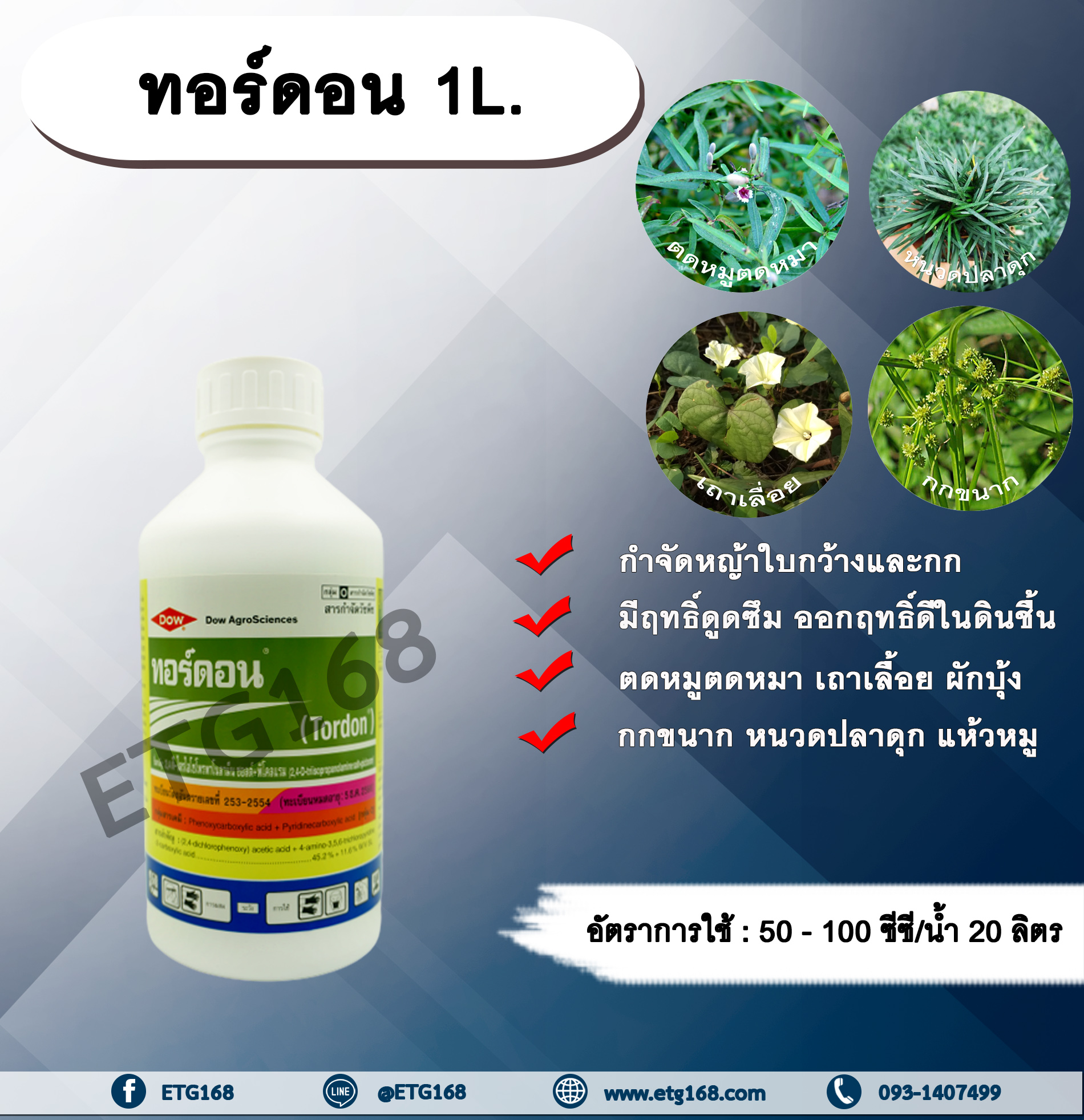ทอร์ดอน 1L. 24ดีไตรไอโซโพรพาโนลามีน ซอลต์+ พิคลอแรม สารกำจัดวัชพืช กำจัดหญ้า ใบกว้าง