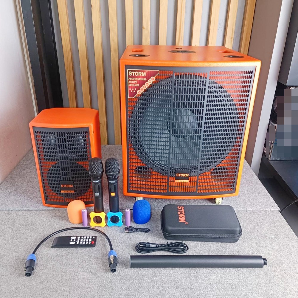 STORM PAB-3615MS สีส้ม ชุดลำโพง ซับ15นิ้ว กลาง6นิ้ว พร้อมไมค์ลอย ชาร์จแบตได้ บลูทูธ PAB 3615MS ลำโพงแอคทีฟ PAB3615MS เอไอ-ไพศาล