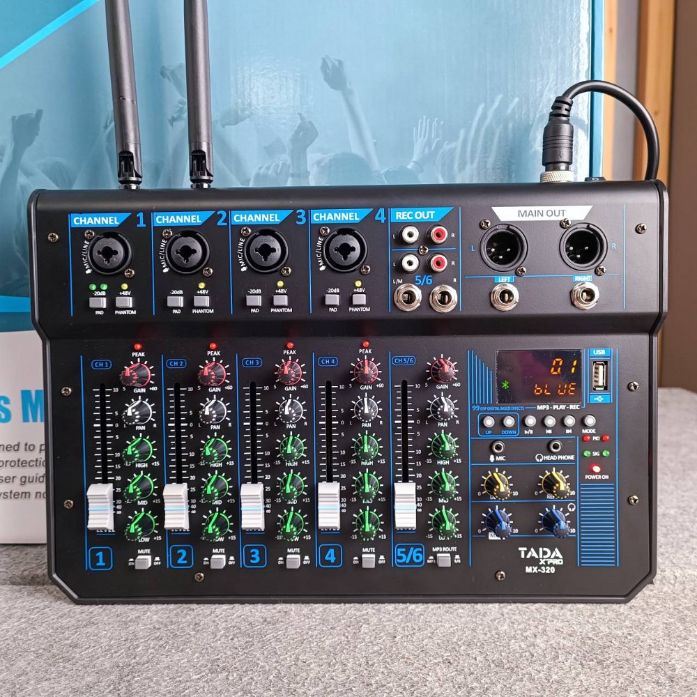 TADA MX-320 mixer พร้อมไมค์ลอย2ตัว ธาดา รุ่น MX 320 MX320 มิกเซอร์ EQ ปรับโทนเสียง มิกเซอร์พร้อมไมค์ลอยคู่ เอไอ-ไพศาล