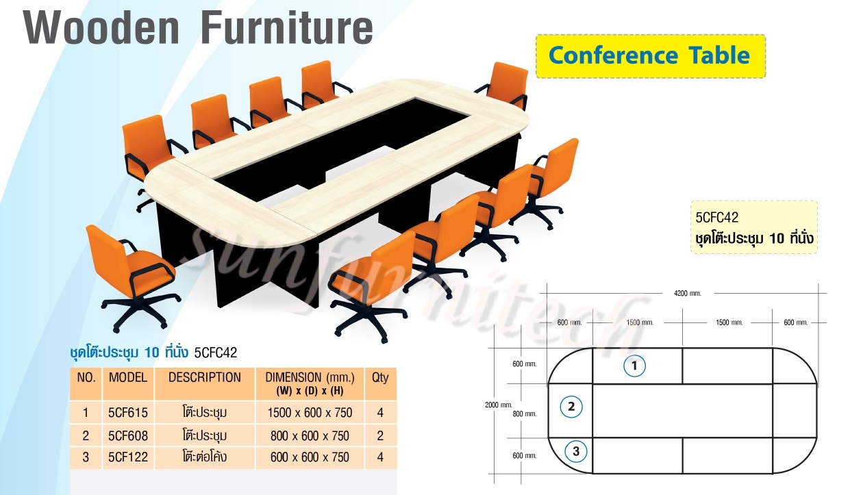 โต๊ะประชุม 10 ที่ันั่ง, ชุดโต๊ะประชุม 10 ที่นั่ง ยี่ห้อ Smart Form รุ่น 5CFC42