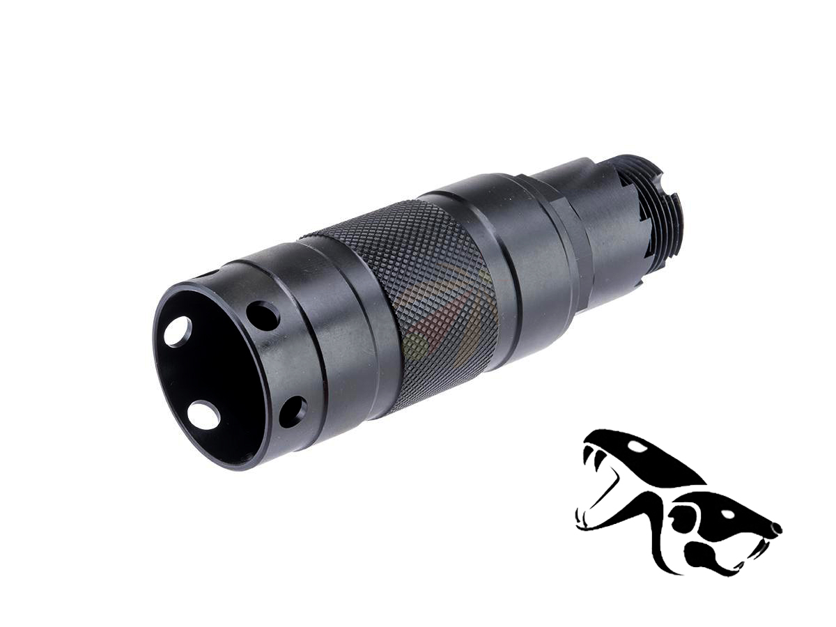 Kizuna Works 24mm Positive Flash Hider for AK-104 Style Airsoft Rifles w/ 14mm Negative Adapter (Model: Ported)