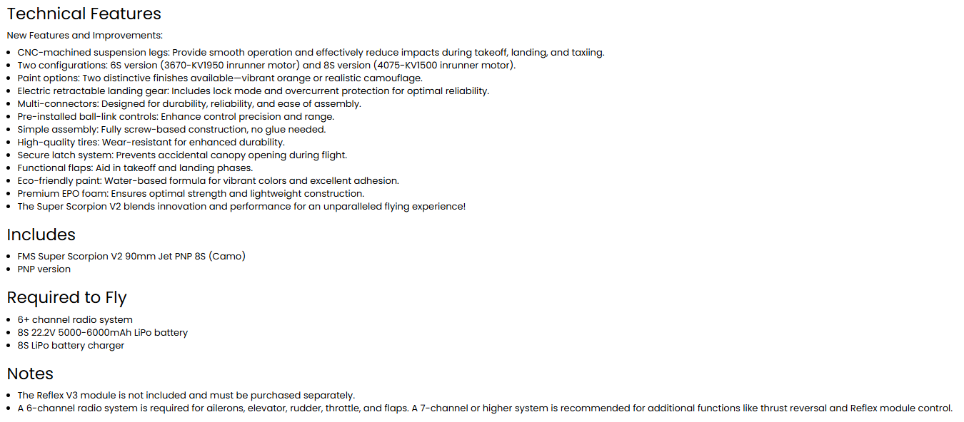 เครื่องบินไฟฟ้า FMS 90MM Super Scorpion V2 EDF (ไม่รวม แบต รีซีฟ รีโมท) RC เครื่อบินบังคับไฟฟ้า