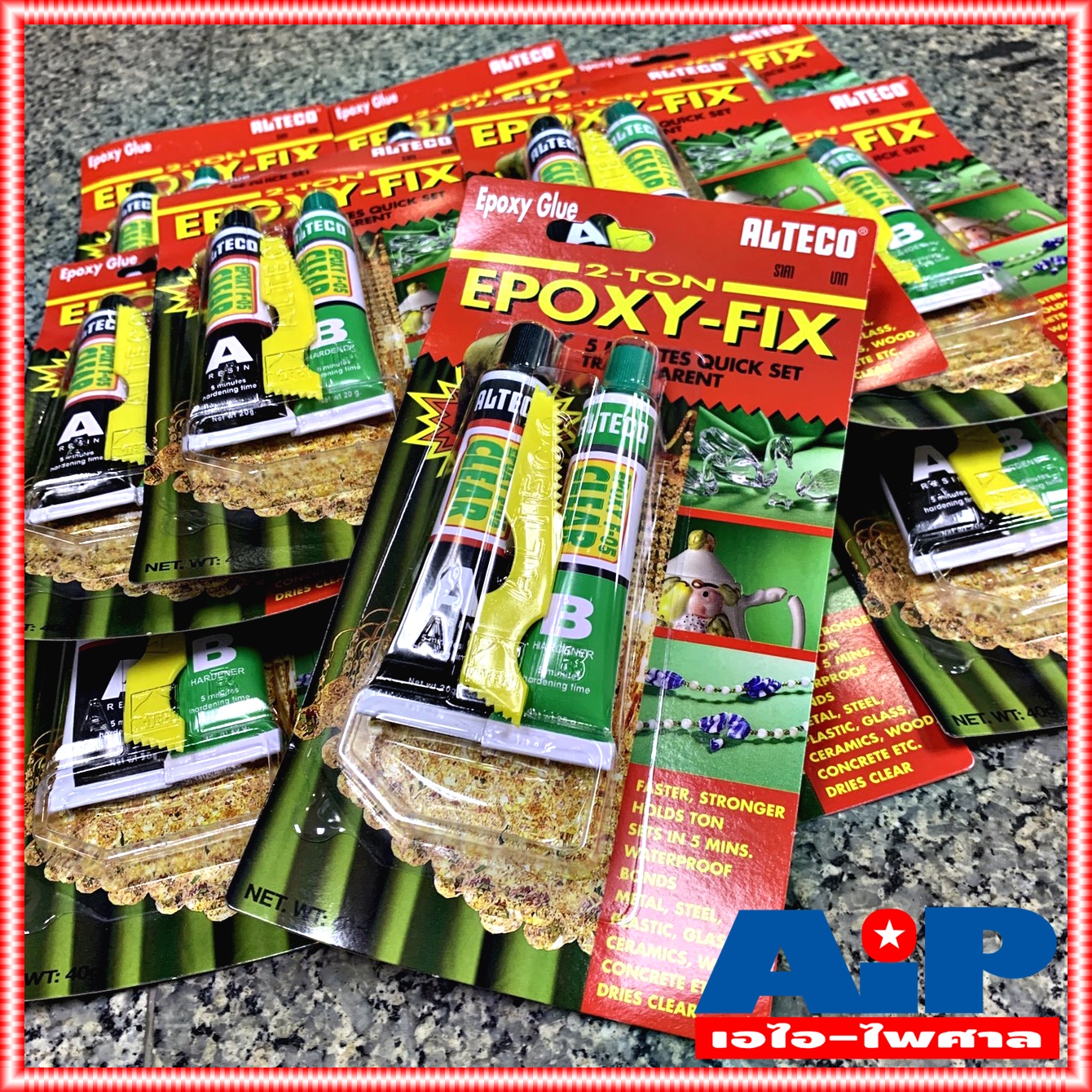 ยกโหล12แพ็ค ALTECO 40กรัม กาวหลอดคู่ 2ตัน สีใส ตราช้าง สูตรแห้งเร็ว ใน 5นาที กาว EPOXY FIX กาว กาวใส กาวติดลำโพง กาวติดว้อย ลำโพง กาวเอบี กาวอีพ๊อกซี อีพ๊อกซี่ สีใส กาวเอบี เอไอ-ไพศาล
