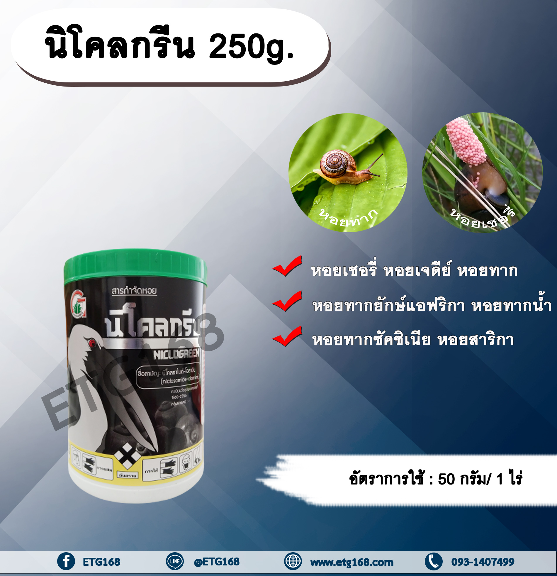 นิโคลทรีน 250g. นิโคซาไมด์-โอลามีน สารกำจัดแมลง สารกำจัดหอย กำจัดหอยเชอรี่ หอยทาก