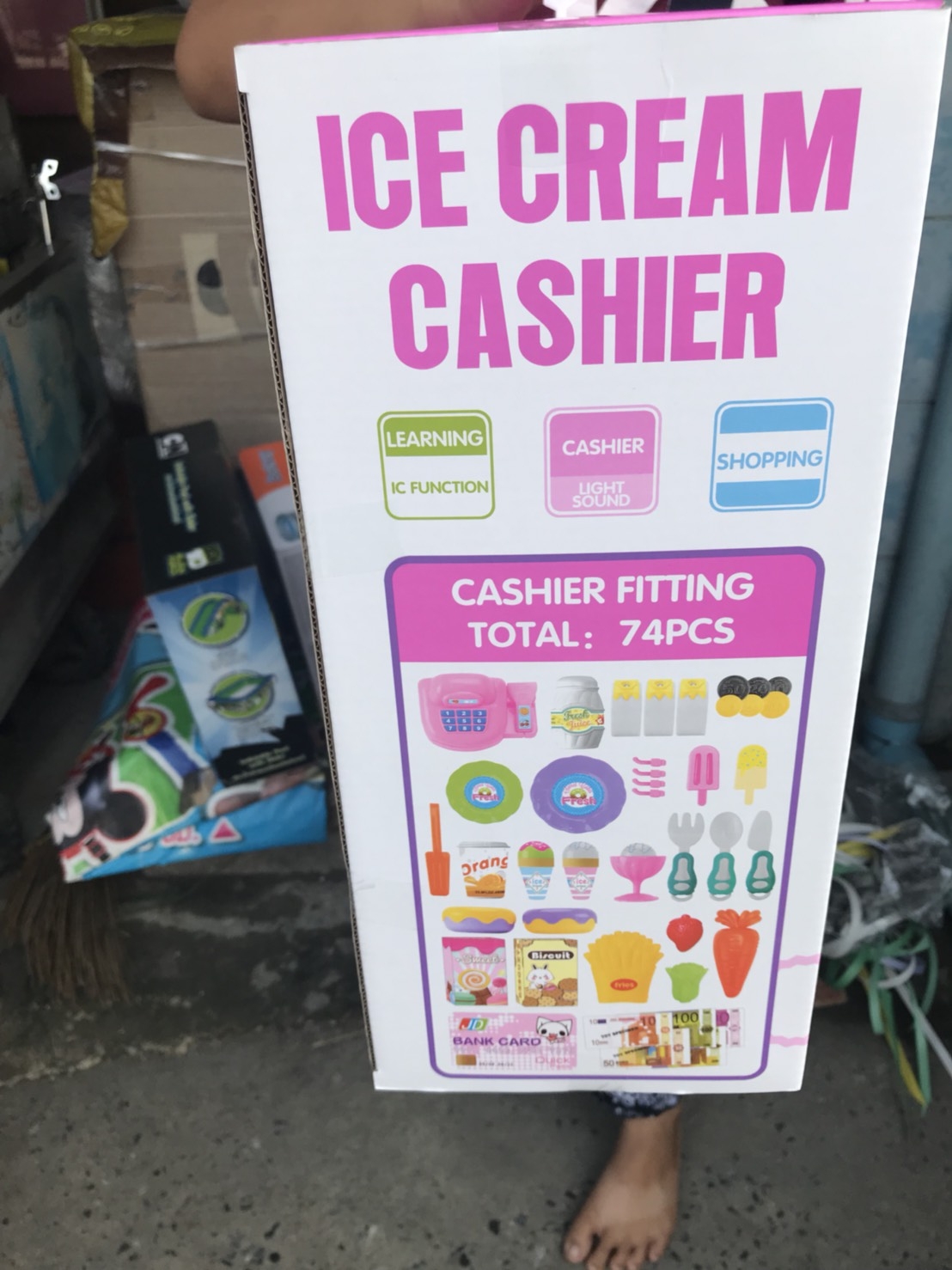 3306 ของเล่นเด็กรถเข็นไอติมแคชเชียร์ รถเข็นอาหารของเล่น กล่องใหญ่