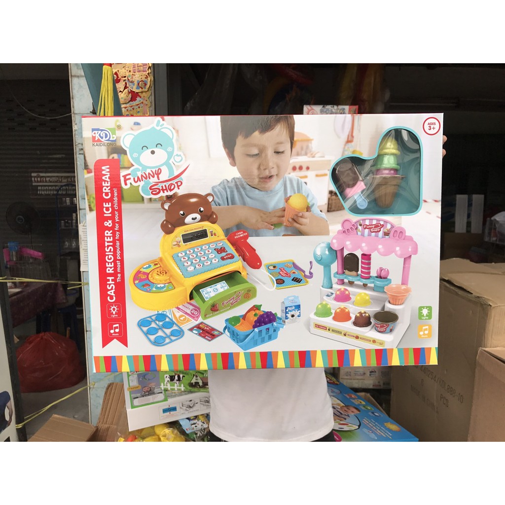 KDL888-10 ของเล่นเด็กแคชเชียร์เครื่องคิดเงินพร้อมร้านไอติม