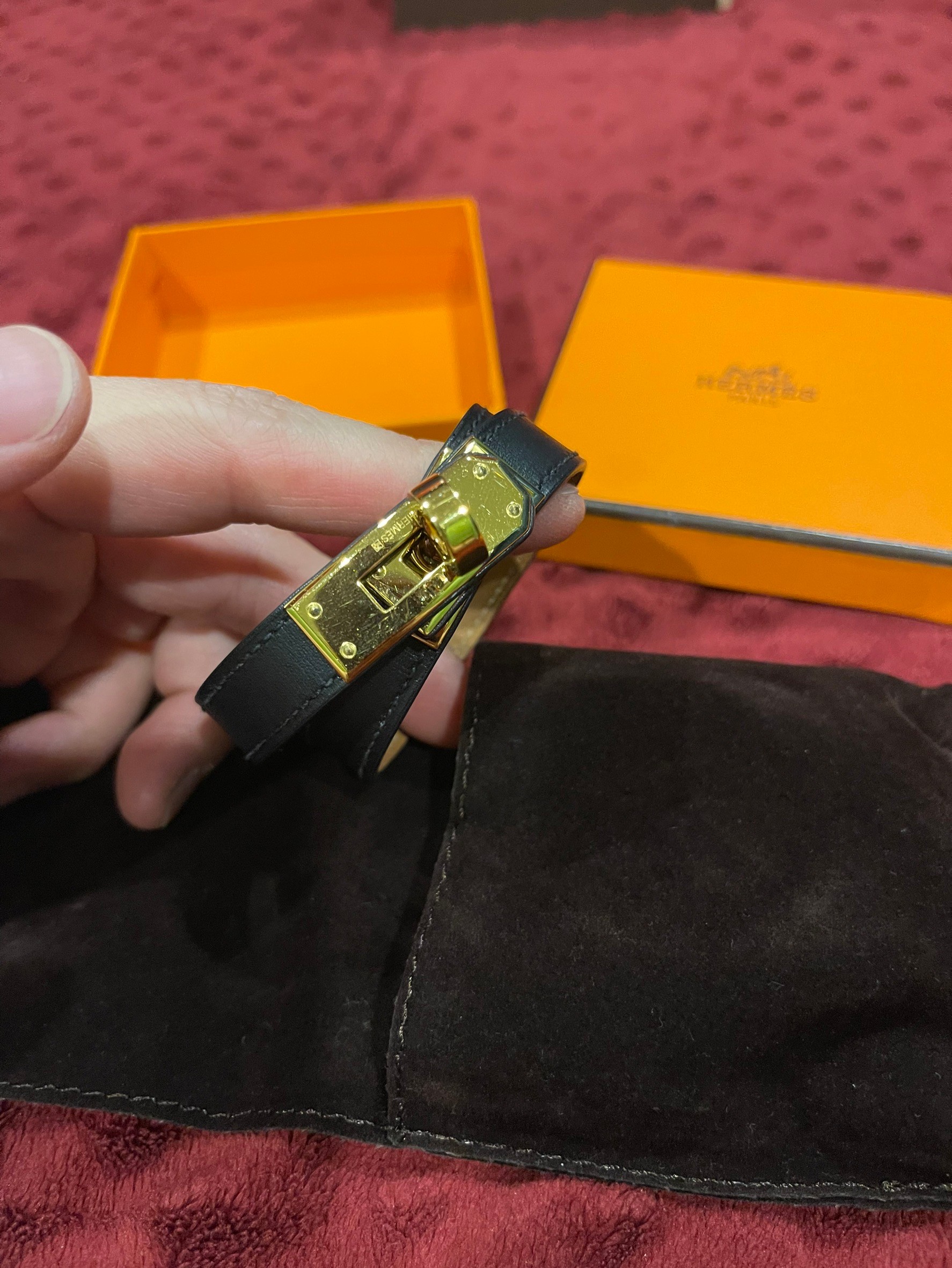 Hermes Kelly Double Tour Bracelet - Black / Gold สีดำทอง สภาพ 99 %