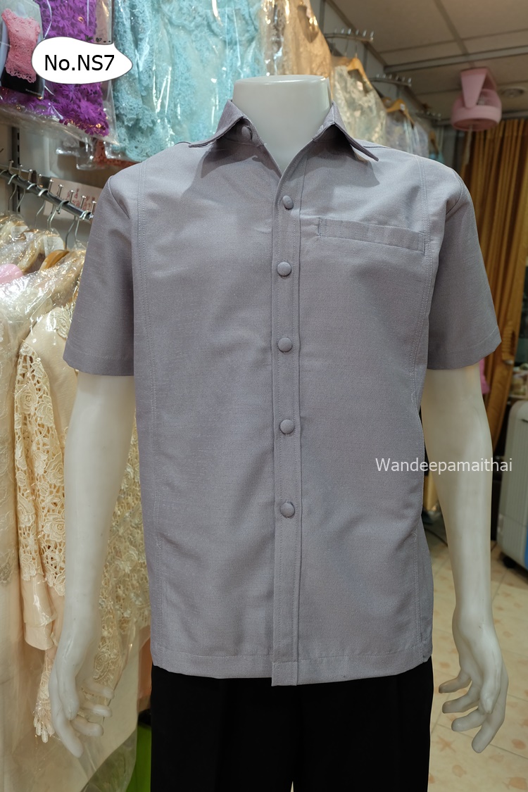 เสื้อผ้าไหมชายเนื้อดี ซาฟารี เทา กระเป๋า 3 ใบ เบอร์ XXL