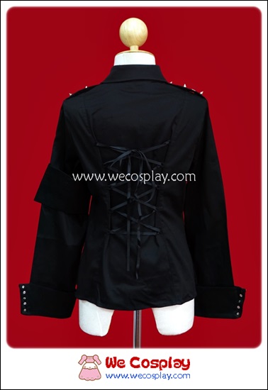 เสื้อเชิ้ตพังค์สีดำ ตอกหมุดหนาม Black Punk Shirt with White Cross Armband