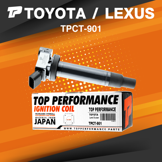 TOP PERFORMANCE ( ประกัน 3 เดือน ) คอยล์จุดระเบิด TOYOTA LAND CRUISER V8 / 4 RUNNER / LEXUS IS200 LS430 GS430 / 1UZ 3UZ - TPCT-901 - MADE IN JAPAN - คอยล์หัวเทียน คอยล์ไฟ โตโยต้า แลนด์ครุยเซอร์ โฟร์รันเนอร์ เล็กซัส 90919-02230 / 90080-19027 / 90919-