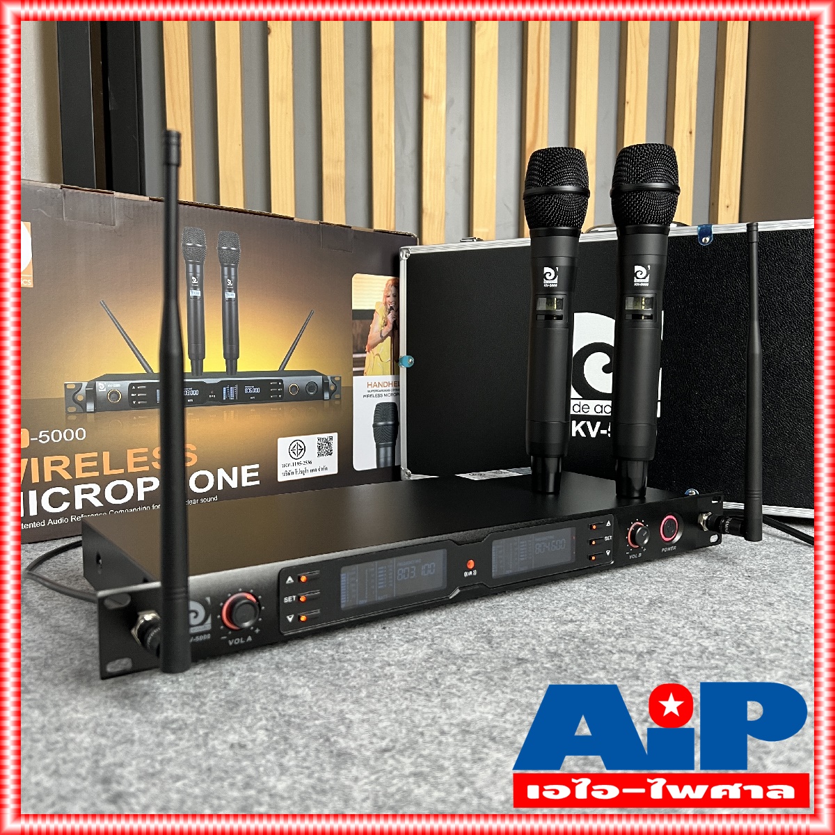DE ACOUSTIC KV5000 ไมค์ลอยคู่ UHF ปรับความถี่ได้ ไมค์ลอยคู่ KV 5000 แถมอุปกรณ์ย้ายเสา กระเป๋าเก็บไมค์ KV-5000