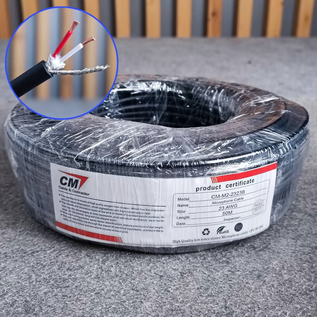 สีดำ ขด50เมตร CM สายไมค์สเตอริโอ 6mm M2-2323 สายไมค์ST 23AWG M2 2323 สายสัญญาณ ST สายไมค์CM สายไมค์ 6mm เอไอ-ไพศาล