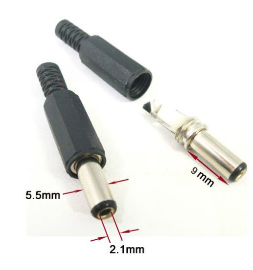 Male dc power jack 5.5 x 2.1 mm